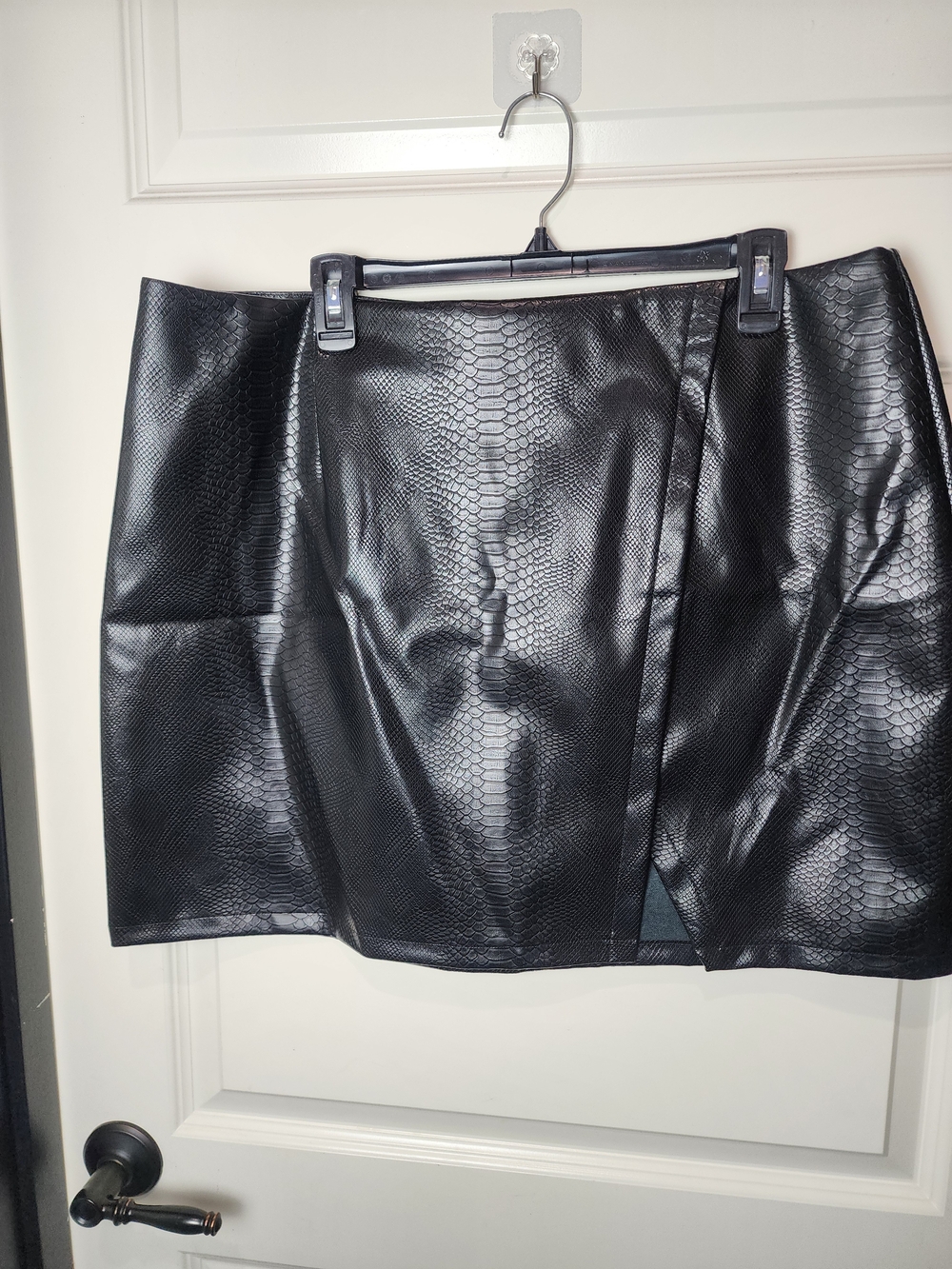 Black Faux Snake-Embossed Mini Skirt